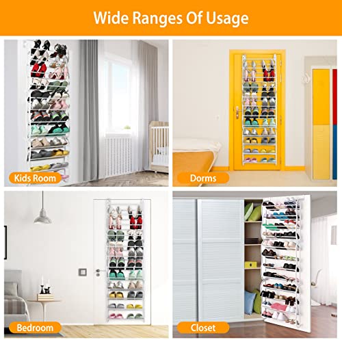 KOCASO Over The Door Shoe Rack Organizer - 36 Pair Shoes Wall Hanging Closet Shoe Rack Shelf 12Layers Storage Stand with Hooks-US Spot (White)