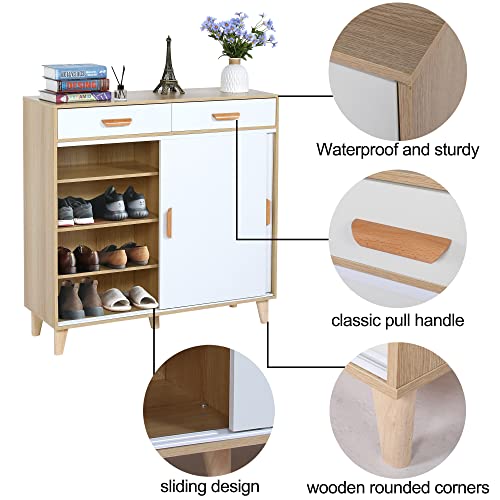 DEYAOPUPU Shoe Cabinet with Drawers and Sliding Doors,5-Tier Free Standing Shoe Rack for Entryway,Modern Shoe Storage Organizer