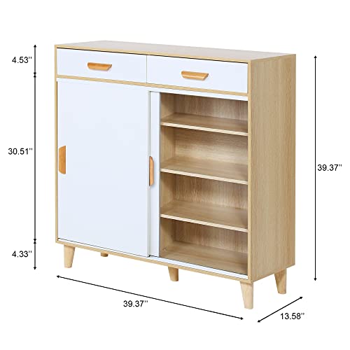 DEYAOPUPU Shoe Cabinet with Drawers and Sliding Doors,5-Tier Free Standing Shoe Rack for Entryway,Modern Shoe Storage Organizer