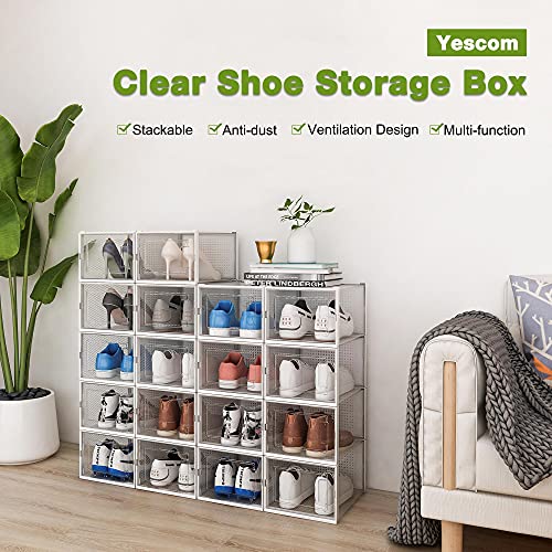 Yescom Foldable Shoe Storage Box 18 Pack Shoe Organizer Bins Closets Stackable Sneaker Container for Home Closet Apartment Use Clear Large Size