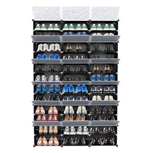 tesmula 12-tier portable 72 pair shoe rack organizer 36 grids tower shelf storage cabinet , black