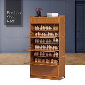 MoNiBloom Bamboo 9-Tier Shoe Organizer Modern Cabinet with Pull-Down Door 36-Pair Heels Boots Freestanding, Entryway, Brown