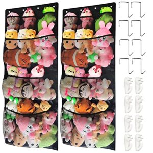 tidymaster 2 pack wallmount hanging organizer, over the door organizer storage for shoes, stuffed animal toy or home accessories, 3 large & 3 small expandable breathable mesh pockets(black)