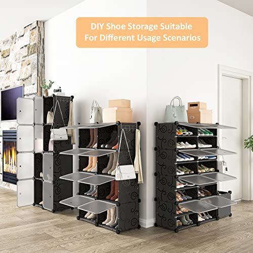 Plzlove Shoe Rack, 8 Tiers Shoe Storage 32 Pairs Shoe Storage Cabinet, Shoe Rack Organizer for Closet, Entryway, Hallway, Bedroom, Shoe Shelf Cabinet with Doors