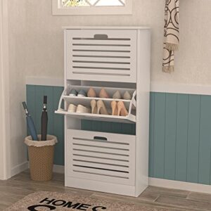 3 flip drawers shoe cabinet, wooden freestanding shoe rack, white shoe storage cabinet for entryway, living room, and corridor