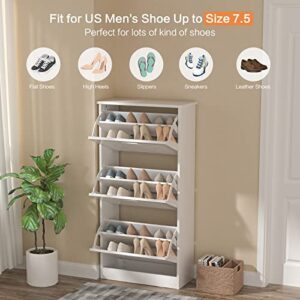 3 Flip Drawers Shoe Cabinet, Wooden Freestanding Shoe Rack, White Shoe Storage Cabinet for Entryway, Living Room, and Corridor