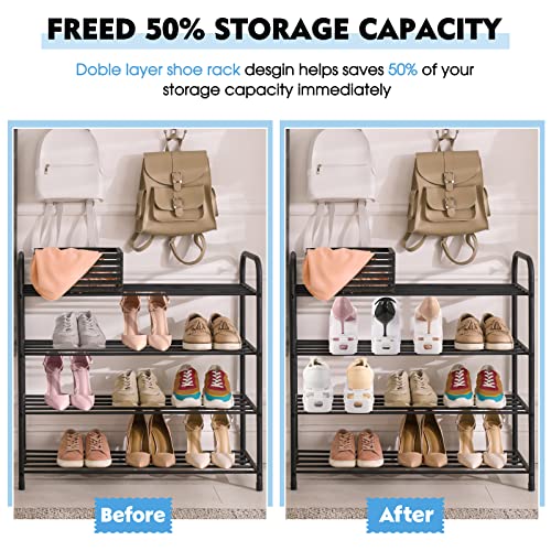 75 Pcs White Shoe Slots Organizer 4 Gears Double Layer Adjustable Stack Shoe Rack Stacker Space Shoes Slots Space Saving Storage Shoe Holder Hidden Shoe Storage Shoe Stackers for Closet Organization