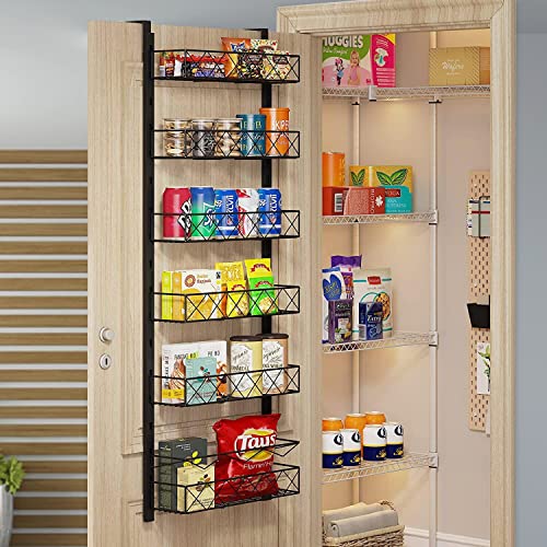 PilavAloo 6-Tier Over the Door Pantry Organizer with Hooks, Adjustable Hanging Door Spice Rack, Hanging Door Shelf for Canned Goods Storage or Bedroom Bathroom Beauty Supplies Organizing