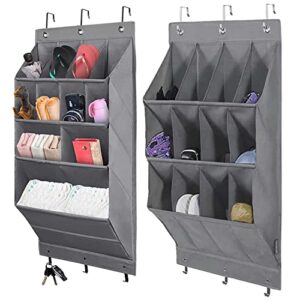 nellhomy over the door shoe organizer, 2 pack hanging shoe storage rack with large deep pockets, grey shoe storage rack with 6 hook for shoes, slipper,home accessories etc