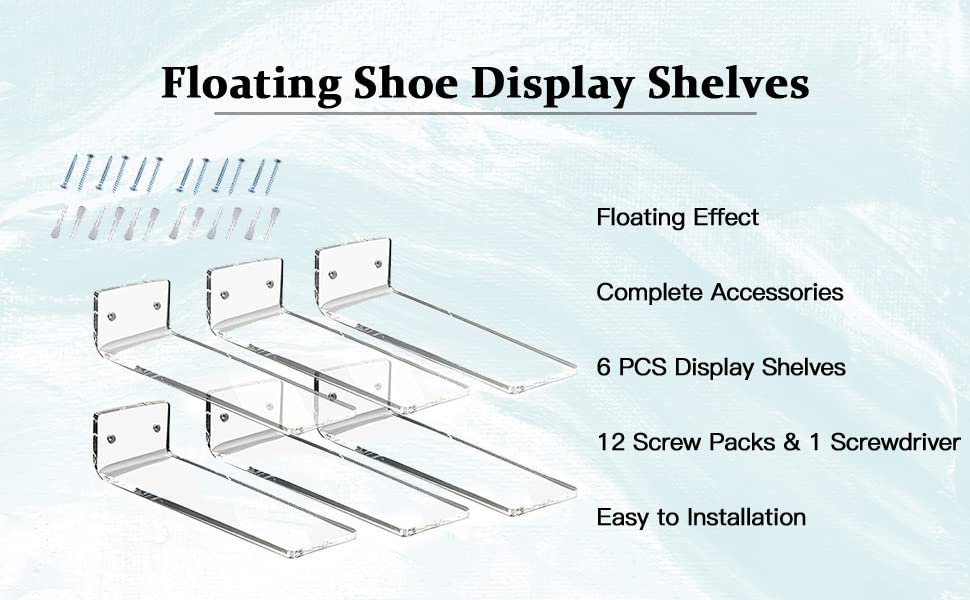 Acrylic Floating Shoe Display Shelves, Floating Shoe Display Shelf, Clear Acrylic Floating Shoe Display Stands Sneaker Shelves Wall Mounted, Acrylic Shoe Shelf, Floating Shoe Shelf for Wall Set of 6