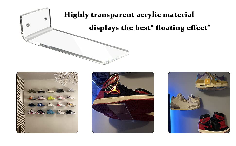 Acrylic Floating Shoe Display Shelves, Floating Shoe Display Shelf, Clear Acrylic Floating Shoe Display Stands Sneaker Shelves Wall Mounted, Acrylic Shoe Shelf, Floating Shoe Shelf for Wall Set of 6