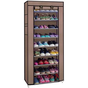 aduza 10-tier shoe rack, 27 pairs stackable entryway shoe storage organizer, free standing non-woven fabric expandable shoe shelf for hallway, closet, living room brown