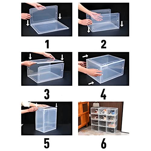 Shoe Organizer Sneaker Box Folding Stackable Transparent Plastic Shoe Case Storage Box 1pc (Clear Transparent)