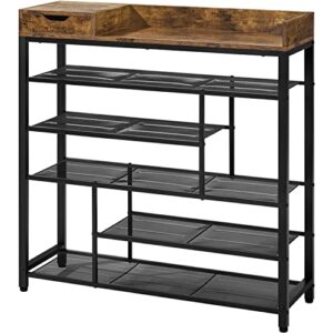 yaheetech shoe rack with storage box, multi-layer shoe storage cabinet, industrial shoe organizer with storage shelves and wood top for hallway, entryway, rustic brown
