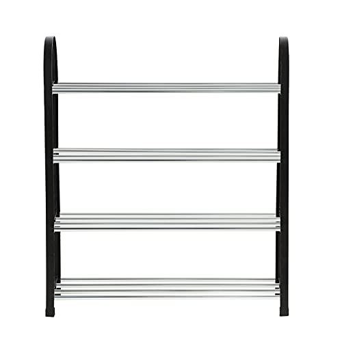 OKJHFD 3 Tier Aluminum Shoe Rack Standing Shoe Organizer Shoe Storage Cabinet Entryway Bathroom Hallway Living Room (Black)(Size 4)