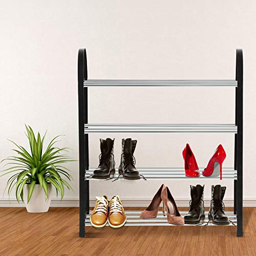 OKJHFD 3 Tier Aluminum Shoe Rack Standing Shoe Organizer Shoe Storage Cabinet Entryway Bathroom Hallway Living Room (Black)(Size 4)