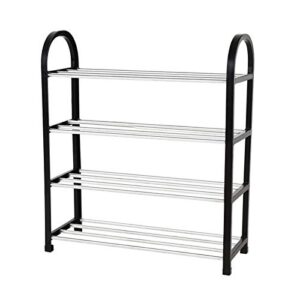 OKJHFD 3 Tier Aluminum Shoe Rack Standing Shoe Organizer Shoe Storage Cabinet Entryway Bathroom Hallway Living Room (Black)(Size 4)