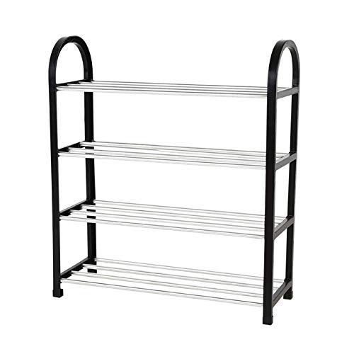 OKJHFD 3 Tier Aluminum Shoe Rack Standing Shoe Organizer Shoe Storage Cabinet Entryway Bathroom Hallway Living Room (Black)(Size 4)