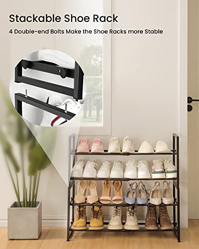 Hzuaneri 2-Tier Expandable Shoe Rack, Adjustable Shoe Storage Organizer, Heavy Duty Metal Shoe Stand, Free Standing Shoe Shelf for Entryway Closet Doorway, Portable and Space Saver, Black