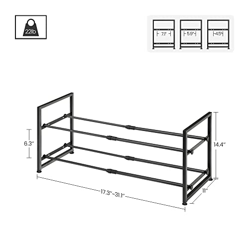 Hzuaneri 2-Tier Expandable Shoe Rack, Adjustable Shoe Storage Organizer, Heavy Duty Metal Shoe Stand, Free Standing Shoe Shelf for Entryway Closet Doorway, Portable and Space Saver, Black