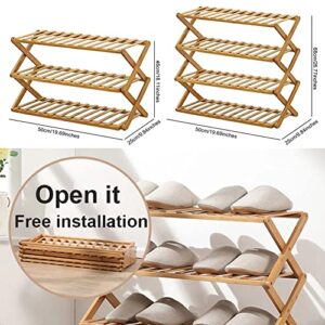 Koolouispoper Shoe Rack 3/4 Tier Folding Multifunctional Storage Organizer Bamboo Shoe Shelf Simple Household Economical Shelf (3 Layers)