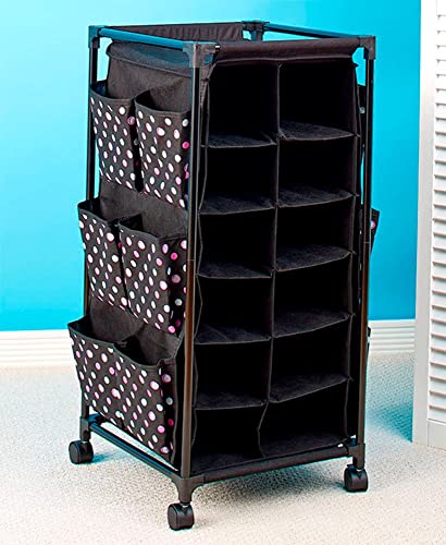 Fashionable Rolling Shoe Storage Unit with Fabric Cubbies - Polka Dot