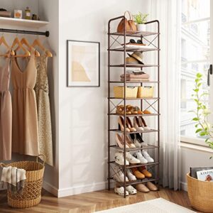 Tajsoon 10-Tier Shoe Rack Organizer, Narrow Shoe Rack for Closet Entryway, Metal Mesh Shoe Storage Shelf with X Shape Fixed Frame, Bronze