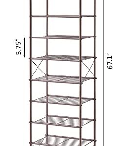 Tajsoon 10-Tier Shoe Rack Organizer, Narrow Shoe Rack for Closet Entryway, Metal Mesh Shoe Storage Shelf with X Shape Fixed Frame, Bronze