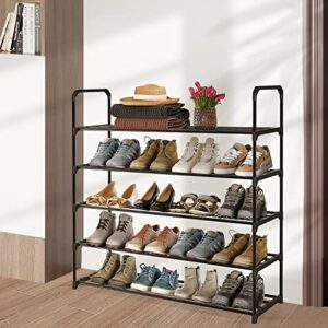 CazyHome 5 Tiers Shoe Rack, Stackable Metal Large Shoe Organizer, Easy Installation Detachable, 20 to 25 Pairs Shoes, Storage Shoe Shelf for Bedroom, Closet, Entryway, Black