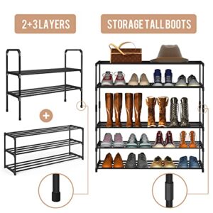 CazyHome 5 Tiers Shoe Rack, Stackable Metal Large Shoe Organizer, Easy Installation Detachable, 20 to 25 Pairs Shoes, Storage Shoe Shelf for Bedroom, Closet, Entryway, Black