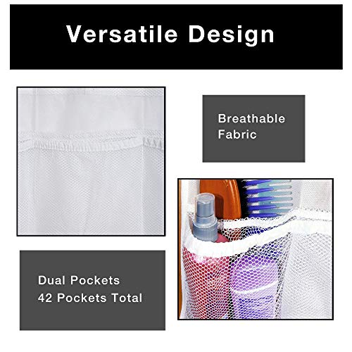 Smart Design Over-The-Door Organizer w/ 42 Pockets w/Elastic Trim & Hanging Hooks - VentilAir Mesh Fabric - Shoes, Pantry, Closet Storage - Home Organization (21 x 73 Inch) [White]