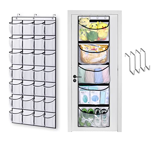 KEETDY 28 Large Clear Over The Door Shoe Rack and 5-Shelf Over the Door Organizer Hanging Door Storage for Closet