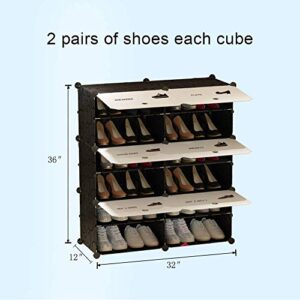 KOUSI Portable Shoe Rack Organizer 72 Pair Tower Shelf Storage Cabinet Stand Expandable for Heels, Boots, Slippers， 8-Tiers Black