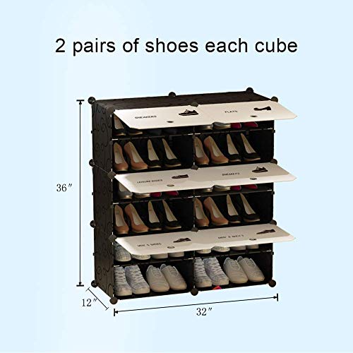 KOUSI Portable Shoe Rack Organizer 72 Pair Tower Shelf Storage Cabinet Stand Expandable for Heels, Boots, Slippers， 8-Tiers Black