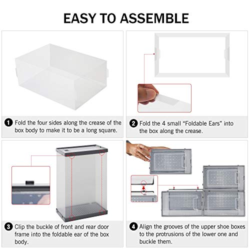 eWonLife Shoe Storage Box 12 Pack, Plastic Clear Stackable Shoe Organizer with Lids, Stacking Shoe Container For Women and Men, Bedrooms, Bathrooms, Closet (Need Assembly)