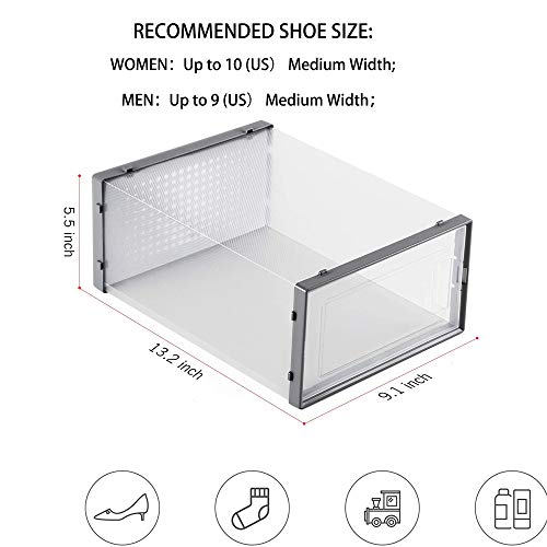 eWonLife Shoe Storage Box 12 Pack, Plastic Clear Stackable Shoe Organizer with Lids, Stacking Shoe Container For Women and Men, Bedrooms, Bathrooms, Closet (Need Assembly)