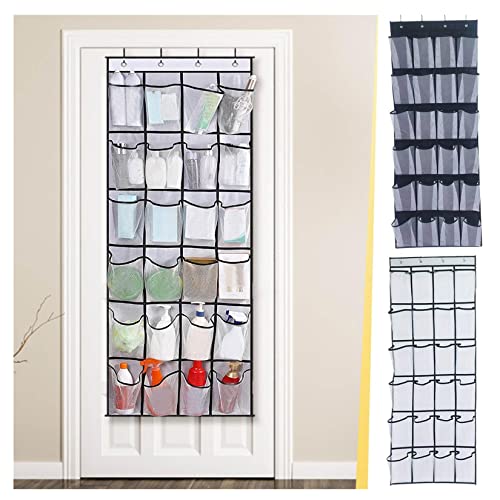 TOPUUTP Over The Door Shoes Organizers With 24 Mesh Large Pockets Hanger Storage Organizer Bag For Bedroom Clear Fabric Shoes Behind Door Shoes Hang Holder Rack for Closet Entryway (white)