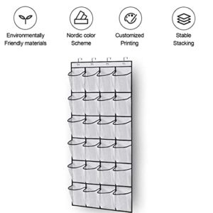 TOPUUTP Over The Door Shoes Organizers With 24 Mesh Large Pockets Hanger Storage Organizer Bag For Bedroom Clear Fabric Shoes Behind Door Shoes Hang Holder Rack for Closet Entryway (white)