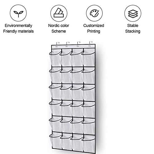 TOPUUTP Over The Door Shoes Organizers With 24 Mesh Large Pockets Hanger Storage Organizer Bag For Bedroom Clear Fabric Shoes Behind Door Shoes Hang Holder Rack for Closet Entryway (white)