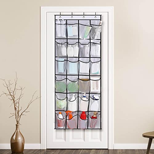 TOPUUTP Over The Door Shoes Organizers With 24 Mesh Large Pockets Hanger Storage Organizer Bag For Bedroom Clear Fabric Shoes Behind Door Shoes Hang Holder Rack for Closet Entryway (white)