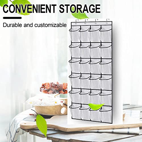 TOPUUTP Over The Door Shoes Organizers With 24 Mesh Large Pockets Hanger Storage Organizer Bag For Bedroom Clear Fabric Shoes Behind Door Shoes Hang Holder Rack for Closet Entryway (white)