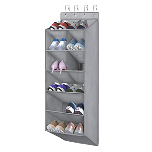 Libeder Over The Door Shoe Organizer,1 Pack Hanging Door Shoe Rack for Closet with 4 Metal Hooks, 6-tiers Hanging Closet Shoe Organizers and Storage Shelves Space Saving for Nursery,Dorm,RV,Bedroom, Grey, Grey