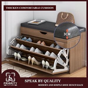 Shoe Stool Storage Tipping Bucket-shaped Vintage Frame, Creative Shoe Replacement Stool With Leather Cushion, Entrance Shoe Storage Rack, Long Bench ( Color : Brown , Size : 100*34*50cm )