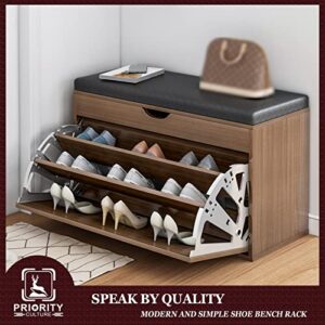 Shoe Stool Storage Tipping Bucket-shaped Vintage Frame, Creative Shoe Replacement Stool With Leather Cushion, Entrance Shoe Storage Rack, Long Bench ( Color : Brown , Size : 100*34*50cm )