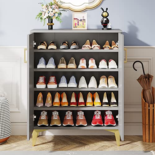 Tribesigns Shoe Cabinet with Doors, 5-Tier Modern Shoe Storage Cabinet for Entryway Hallway, Shoe Rack Organizer with Removable Shelves for 15-20 Pair of Shoes, Gray