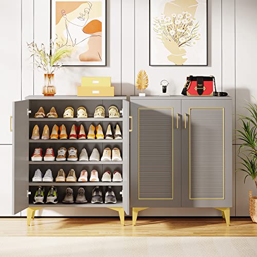 Tribesigns Shoe Cabinet with Doors, 5-Tier Modern Shoe Storage Cabinet for Entryway Hallway, Shoe Rack Organizer with Removable Shelves for 15-20 Pair of Shoes, Gray