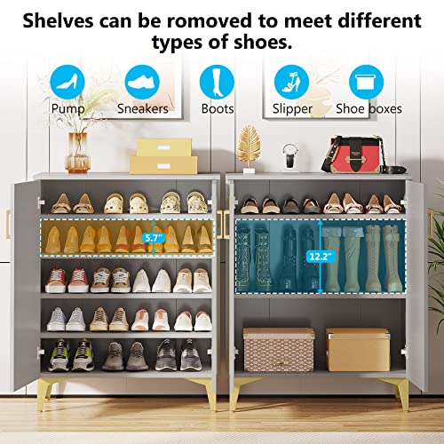 Tribesigns Shoe Cabinet with Doors, 5-Tier Modern Shoe Storage Cabinet for Entryway Hallway, Shoe Rack Organizer with Removable Shelves for 15-20 Pair of Shoes, Gray