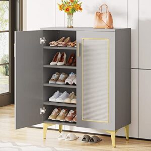 Tribesigns Shoe Cabinet with Doors, 5-Tier Modern Shoe Storage Cabinet for Entryway Hallway, Shoe Rack Organizer with Removable Shelves for 15-20 Pair of Shoes, Gray