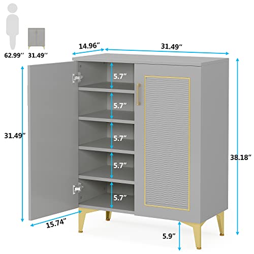 Tribesigns Shoe Cabinet with Doors, 5-Tier Modern Shoe Storage Cabinet for Entryway Hallway, Shoe Rack Organizer with Removable Shelves for 15-20 Pair of Shoes, Gray