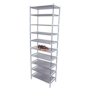 jasoya simple assembly 10 tiers non-woven fabric shoe rack，fashionble and convenient design， gray